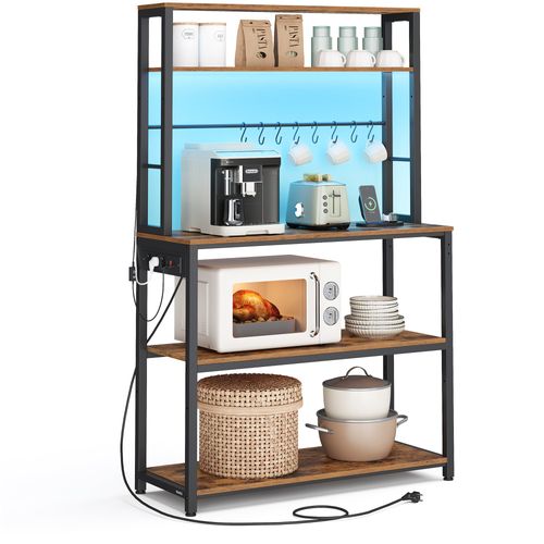 Étagère De Cuisine Avec LED,support Pour Micro-ondes Avec Étagères Réglables