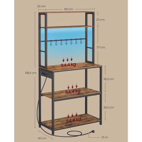 Étagère De Cuisine Avec LED,support Pour Micro-ondes Avec Étagères Réglables