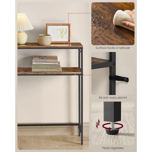 Table Console Avec Prise, Bout De Canapé Étroit Avec 2 Étagères, 20 X 100 X 80 Cm