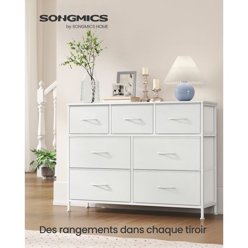 Commode 7 Tiroirs, Meuble De Rangement Pour Chambre, Acier, Panneau Mdf, Tissu Non-tissé,blanc