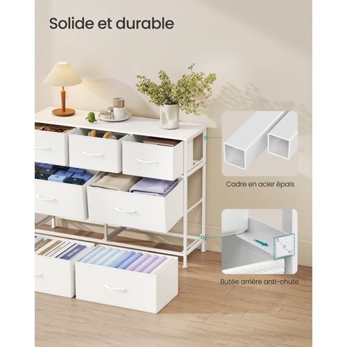 Commode 7 Tiroirs, Meuble De Rangement Pour Chambre, Acier, Panneau Mdf, Tissu Non-tissé,blanc