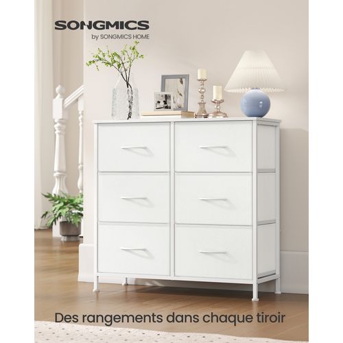 Commode 6 Tiroirs, Acier, Panneau Mdf, Tissu Non-tissé, Pour Couloir, Entrée, Chambre, Blanc