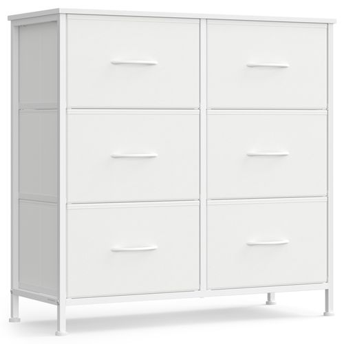 Commode 6 Tiroirs, Acier, Panneau Mdf, Tissu Non-tissé, Pour Couloir, Entrée, Chambre, Blanc