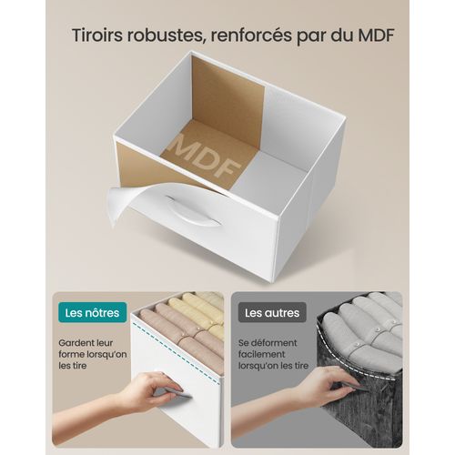 Commode 8 Tiroirs, Meuble De Rangement, Acier, Panneau Mdf, Tissu Non-tissé,, Blanc Et Blanc