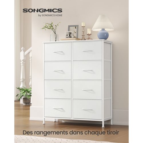 Commode 8 Tiroirs, Meuble De Rangement, Acier, Panneau Mdf, Tissu Non-tissé,, Blanc Et Blanc