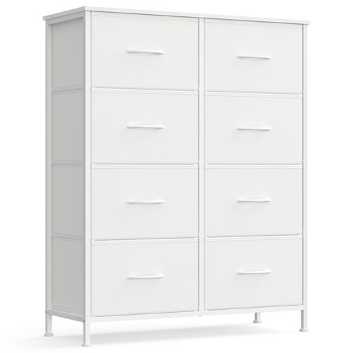 Commode 8 Tiroirs, Meuble De Rangement, Acier, Panneau Mdf, Tissu Non-tissé,, Blanc Et Blanc