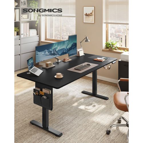 Bureau Électrique Réglable En Hauteur, 180 X 80 Cm,pour Télétravail, Noir D'encre