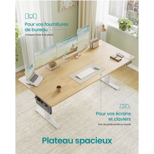 Bureau Électrique Réglable En Hauteur, Fonction Mémoire 4 Hauteurs, Organiseur, Pour Télétravail