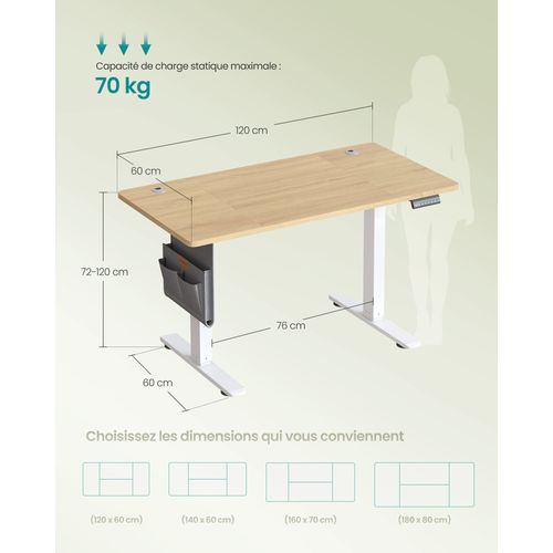 Bureau Électrique Réglable En Hauteur, Fonction Mémoire 4 Hauteurs, Organiseur, Pour Télétravail