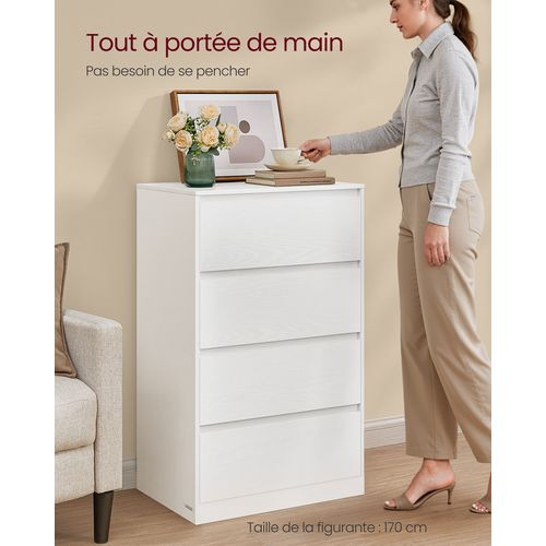 Commode Chambre 4 Tiroirs, 40 X 60 X 97,4 Cm, Style Moderne, Blanc Neige