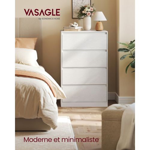 Commode Chambre 4 Tiroirs, 40 X 60 X 97,4 Cm, Style Moderne, Blanc Neige
