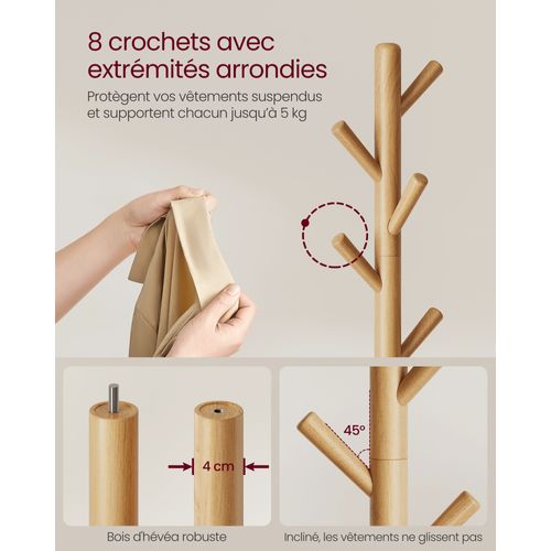 Portemanteau, Avec 8 Crochets, Pour Manteaux, Chapeaux, Sacs, Couleur Naturelle