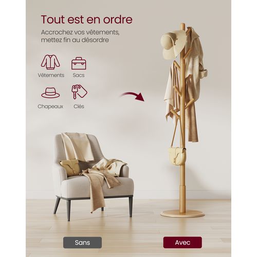 Portemanteau, Avec 8 Crochets, Pour Manteaux, Chapeaux, Sacs, Couleur Naturelle