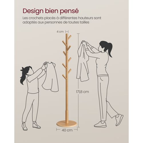 Portemanteau, Avec 8 Crochets, Pour Manteaux, Chapeaux, Sacs, Couleur Naturelle