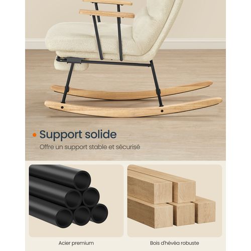 Fauteuil à Bascule, Dossier Réglable Sur 4 Positions, Supporte Jusqu'à 160 Kg, Marron Camel