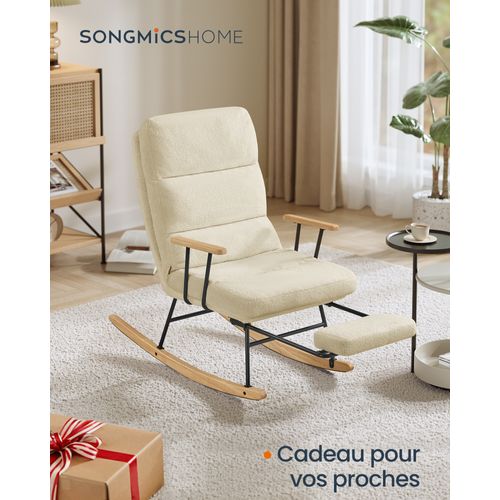 Fauteuil à Bascule, Dossier Réglable Sur 4 Positions, Supporte Jusqu'à 160 Kg, Marron Camel