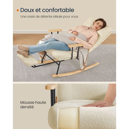 Fauteuil à Bascule, Dossier Réglable Sur 4 Positions, Supporte Jusqu'à 160 Kg, Marron Camel