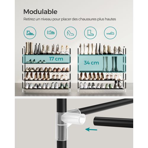 Étagère à Chaussures 2 Niveaux, Fine, Gain De Place, Cadre En Métal, En Tissu Non-tissé, Noir