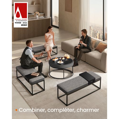 Repose-pieds, Partie Supérieure Réversible, Cadre En Acier, Capacité 300 Kg, Gris Tourterelle