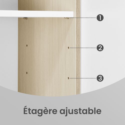 Armoire De Salle De Bain Avec Pieds, 2 Compartiments Et 3 Tiroirs, Blanc Et Beige