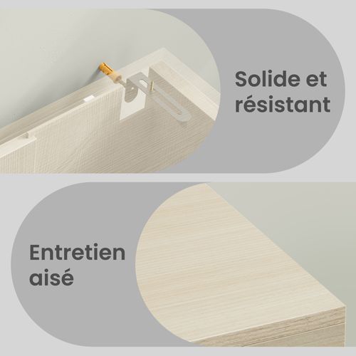 Armoire De Salle De Bain Avec Pieds, 2 Compartiments Et 3 Tiroirs, Blanc Et Beige