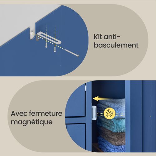 Armoire De Rangement, Salle De Bain, Commode Compacte Avec 4 Tiroirs, Étagère Ajustable, Bleu