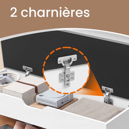 Banc D’entrée Rembourré, 3 Compartiments, Pour Salon Ou Chambre, Assise Confortable, Blanc Et Gris