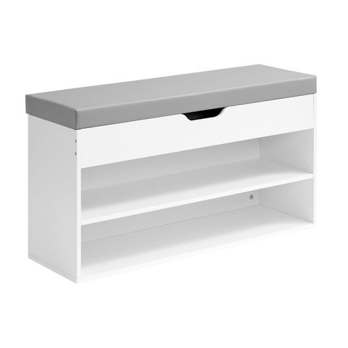 Banc D’entrée Rembourré, 3 Compartiments, Pour Salon Ou Chambre, Assise Confortable, Blanc Et Gris