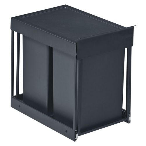 Poubelle De Tri Sélectif Extractible Coulissante, 2 Seaux De 20 L, Coulissement En Douceur, Gris