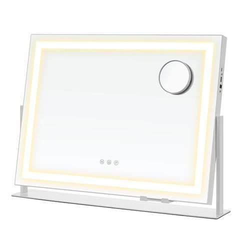 Miroir, 15 Ampoules LED, Multiprise, 3 Températures De Lumière, Intensité Réglable, Blanc Mat