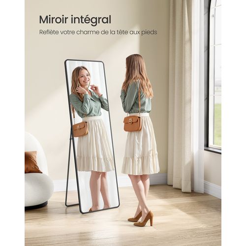 Miroir Intégral, 150 X 40 Cm, Rectangulaire, à Poser Au Sol, Verre Trempé, Noir D'encre