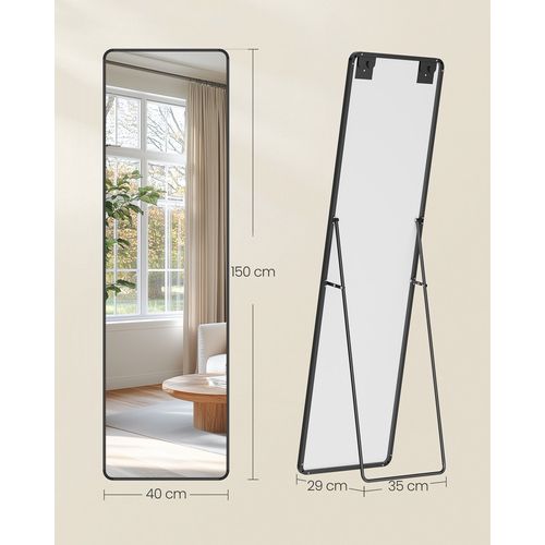 Miroir Intégral, 150 X 40 Cm, Rectangulaire, à Poser Au Sol, Verre Trempé, Noir D'encre