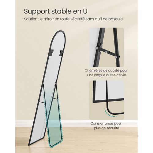 Miroir Intégral, 150 X 40 Cm, Arqué, à Poser Au Sol, Cadre En Alliage D’aluminium, Noir D'encre