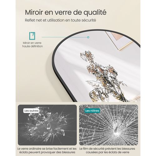 Miroir Intégral, 150 X 40 Cm, Arqué, à Poser Au Sol, Cadre En Alliage D’aluminium, Noir D'encre