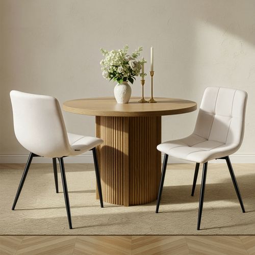 Lot De 4 Chaises De Salle à Manger En Velours Beige - Design Moderne Et Dossier Ergonomique