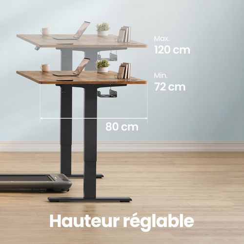 Bureau Assis-debout Réglable, 180 X 80 Cm, Avec Port USB-c, Fonction Mémoire 3 Hauteurs, Marron