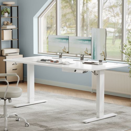 Bureau Assis-debout Réglable, 180 X 80 Cm, Avec Port USB-c, Fonction Mémoire 3 Hauteurs, Blanc