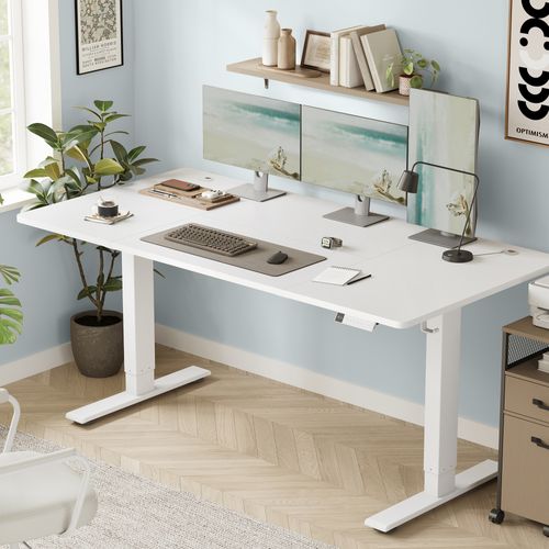 Bureau Assis-debout Réglable, 160 X 80 Cm, Avec Port USB-c, Fonction Mémoire 3 Hauteurs, Blanc