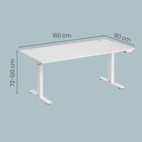 Bureau Assis-debout Réglable, 160 X 80 Cm, Avec Port USB-c, Fonction Mémoire 3 Hauteurs, Blanc