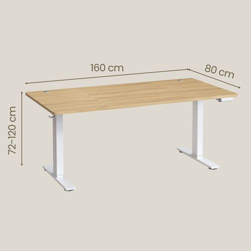 Bureau Assis-debout, Réglable En Hauteur, 160 X 80 Cm, Avec Port USB-c, Couelur Chêne
