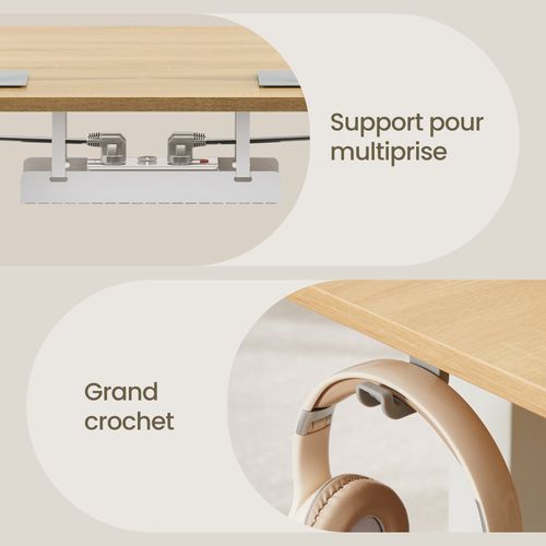 Bureau Assis-debout, Réglable En Hauteur, 160 X 80 Cm, Avec Port USB-c, Couelur Chêne