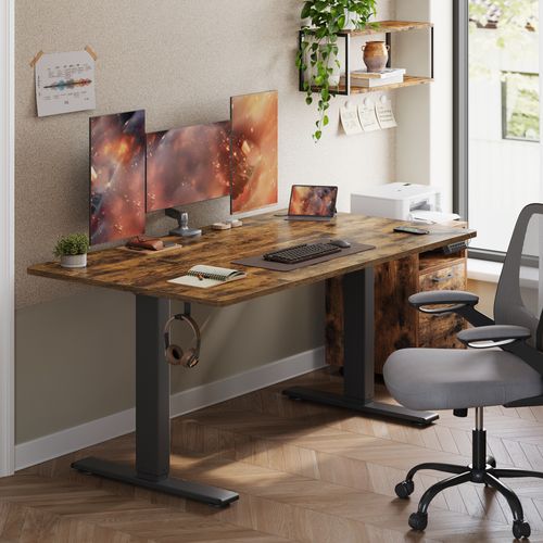 Bureau Assis-debout Réglable, 140 X 80 Cm, Avec Port USB-c, Fonction Mémoire 3 Hauteurs, Marron