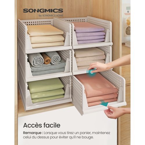 Organisateur D’armoire Pliable Lot De 6, Tiroir Coulissant Empilable, Panier, En Plastique, Blanc