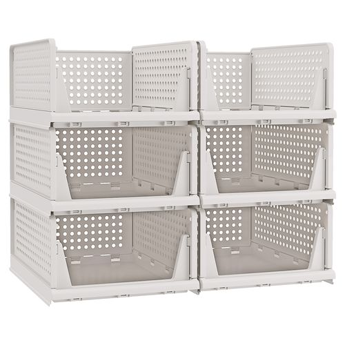 Organisateur D’armoire Pliable Lot De 6, Tiroir Coulissant Empilable, Panier, En Plastique, Blanc