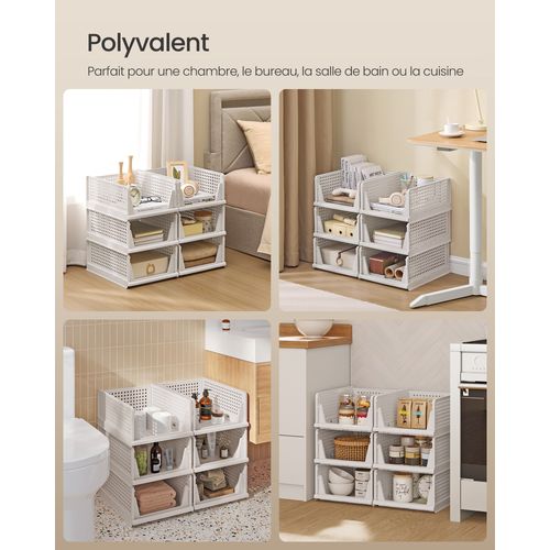 Organisateur D’armoire Pliable Lot De 6, Tiroir Coulissant Empilable, Panier, En Plastique, Blanc
