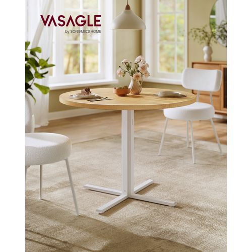 Table Ronde, Surface Résistante à L'eau, 80 Cm De Diamètre, 74,8 Cm De Hauteur, Doré Chêne