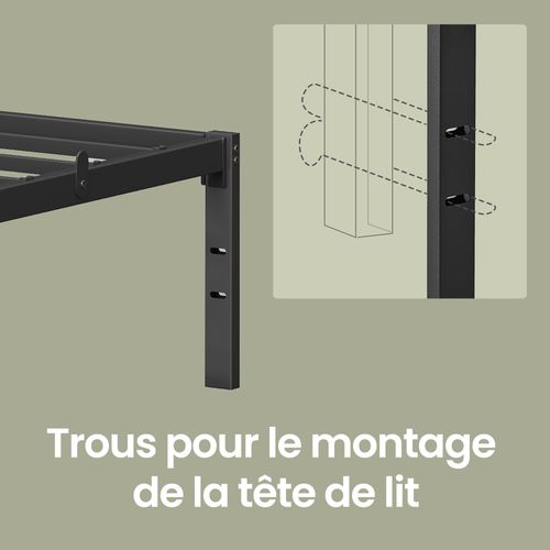 Lit Double 160 X 200 Avec Rangement Sous Le Sommier, Cadre Métallique, Facile à Monter, Noir