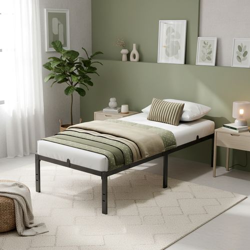 Lit Double 160 X 200 Avec Rangement Sous Le Sommier, Cadre Métallique, Facile à Monter, Noir