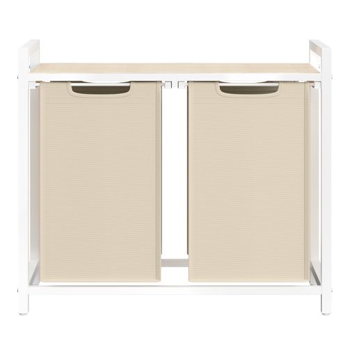 Panier à Linge 2 Compartiments, Avec Étagère De Rangement, Sac Amovible, Cadre En Métal, Beige