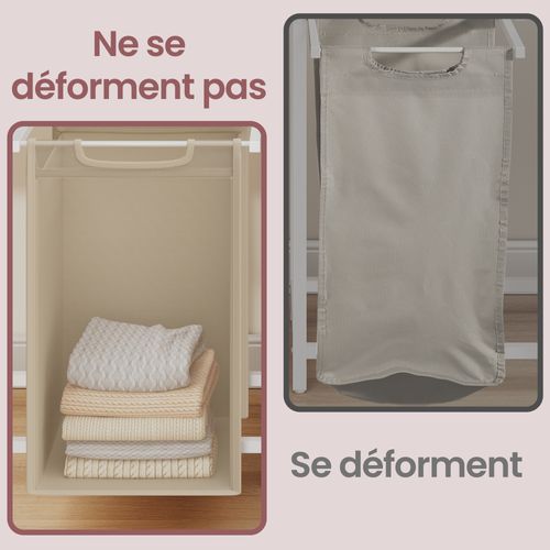 Panier à Linge 2 Compartiments, Avec Étagère De Rangement, Sac Amovible, Cadre En Métal, Beige